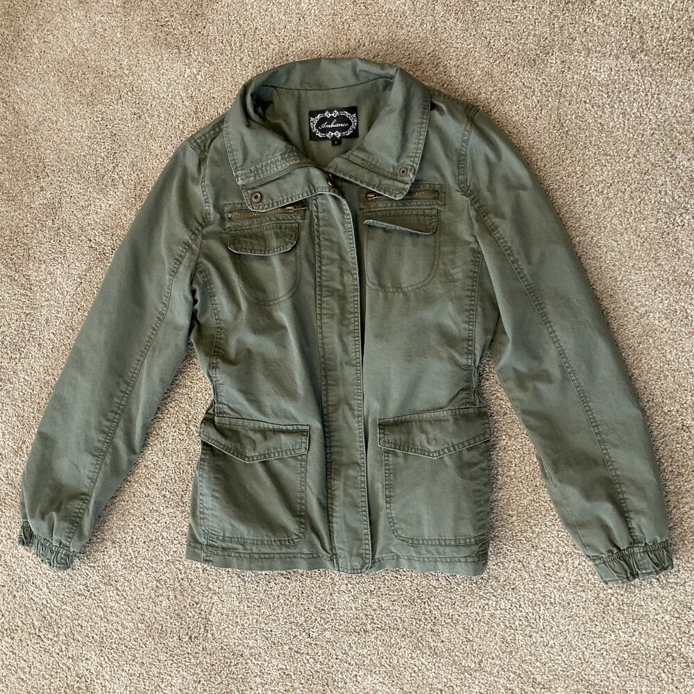 WOMEN’S AMBIANCE ARMY MILITARY UTILITY HOODED JACKET – SIZE LARGE
